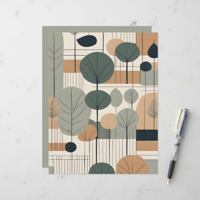 Modern Boho with Trees Scrapbook Paper (Front/Back In Situ)