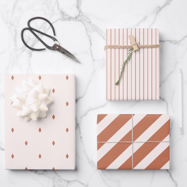 Modern Boho Wrapping Paper 3 Pack Rust Neutral  (Front)