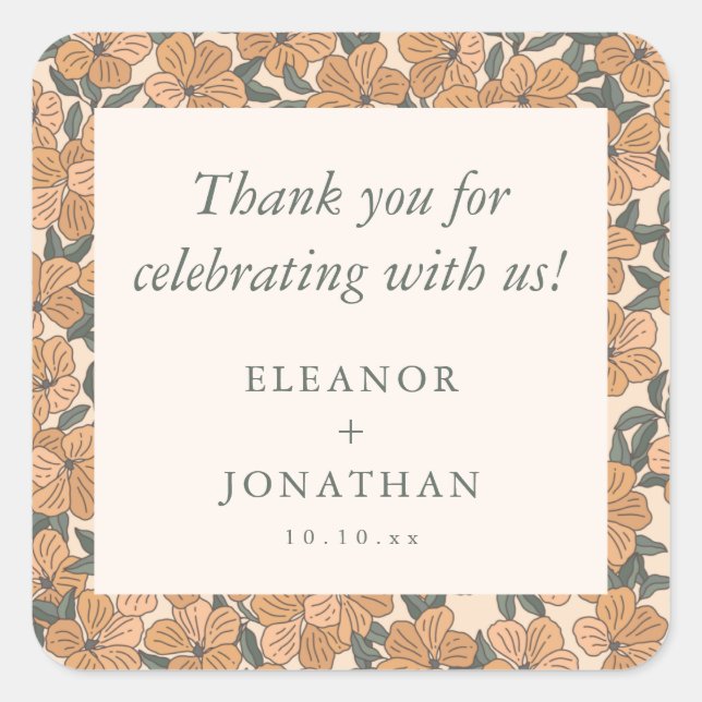 Modern Boho Yellow Floral Rehearsal Dinner Custom Square Sticker (Front)