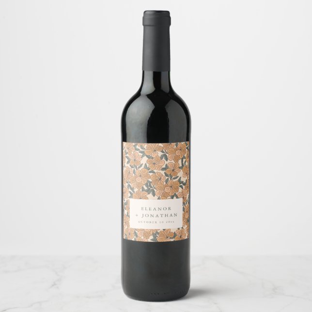 Modern Boho Yellow Floral Rehearsal Dinner Custom Wine Label (Front)