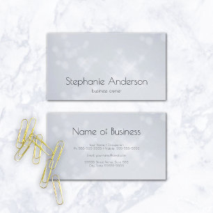 Modern Bokeh Glamourous Silver Sparkle Business Card