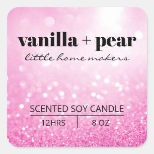 Modern Bokeh Glitter Pink Soy Candle Labels