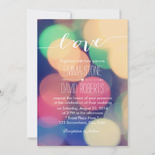 Modern Bokeh Lights Elegant Script Love Wedding Invitation