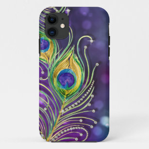 Modern Bokeh Sparkle Peacock Feathers Jewels iPhone 11 Case
