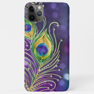 Modern Bokeh Sparkle Peacock Feathers Jewels iPhone 11 Pro Max Case
