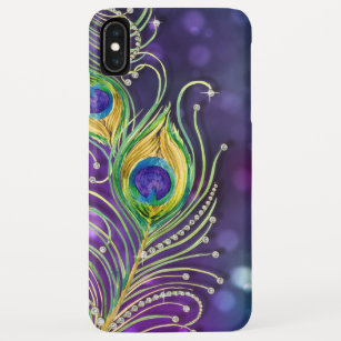 Modern Bokeh Sparkle Peacock Feathers Jewels iPhone XS Max Case