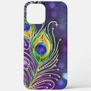 Modern Bokeh Sparkle Peacock Feathers Jewels iPhone 12 Pro Max Case