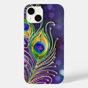 Modern Bokeh Sparkle Peacock Feathers Jewels Case-Mate iPhone 14 Case