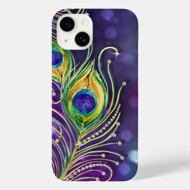Modern Bokeh Sparkle Peacock Feathers Jewels Case-Mate iPhone Case (Back)