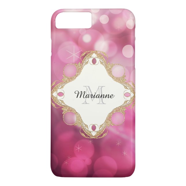 Modern Bokeh Sparkle Pink Personalised Monogrammed Case-Mate iPhone Case (Back)