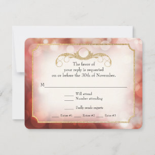 Modern Bokeh Sparkle Twinkle Marsala RSVP Card