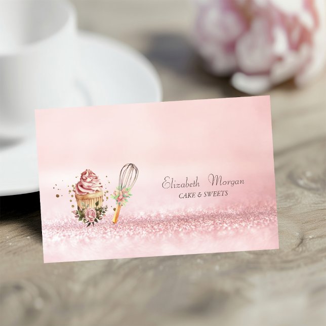  Modern Bokeh Watercolor Cupcake Rolling Pin Business Card (Creator Uploaded)