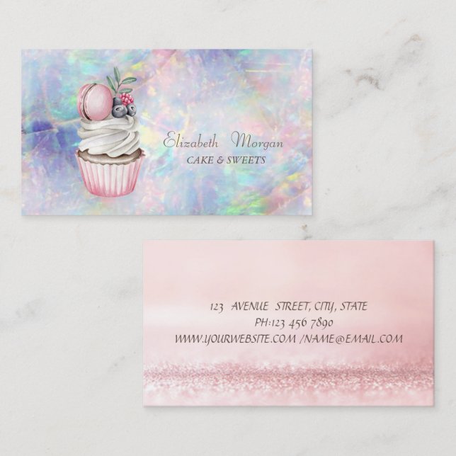  Modern Bokeh Watercolor Macaron Holographic,Opal Business Card (Front/Back)