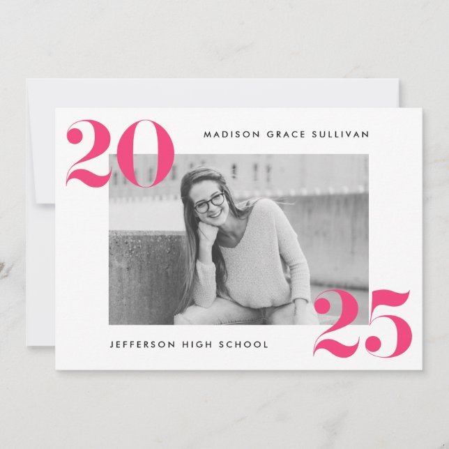 Modern Bold 2025 Hot Pink Photo Graduation Party Invitation (Front)