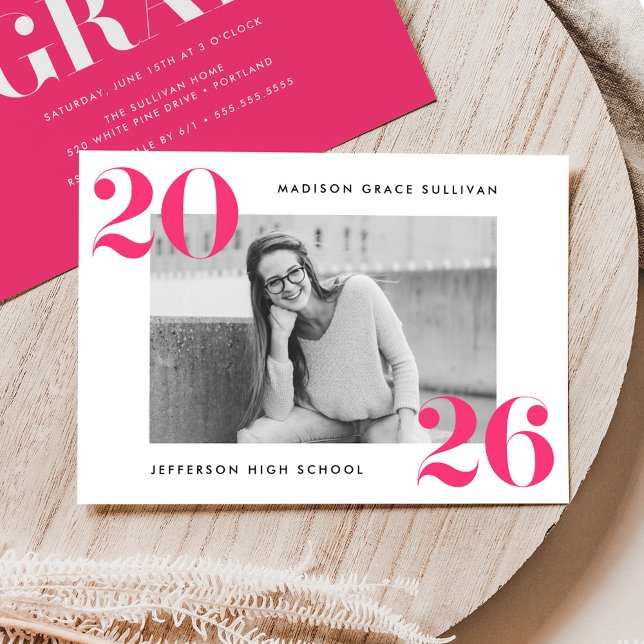 Modern Bold 2025 Hot Pink Photo Graduation Party Invitation (Creator Uploaded)