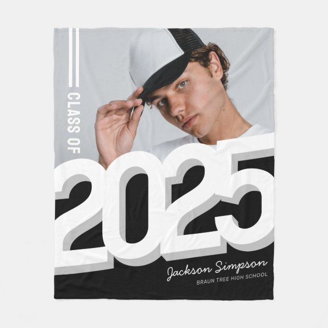 Modern Bold 2025 Photo Graduate Fleece Blanket (Front)