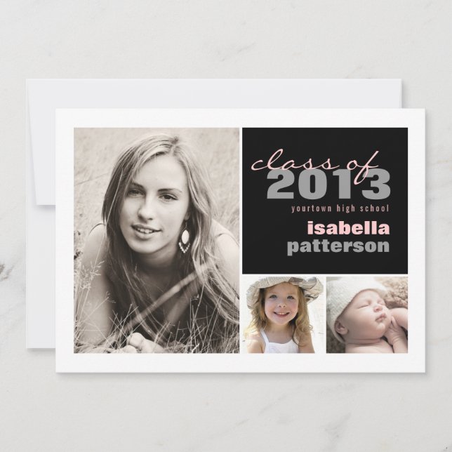 Modern & Bold 3 Photo Graduation Announcement (Front)