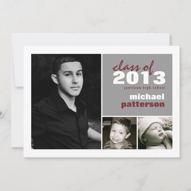 Modern & Bold 3 Photo Graduation Announcement (Front)