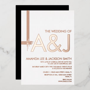 Modern Bold Abstract Line Wedding  Foil Invitation