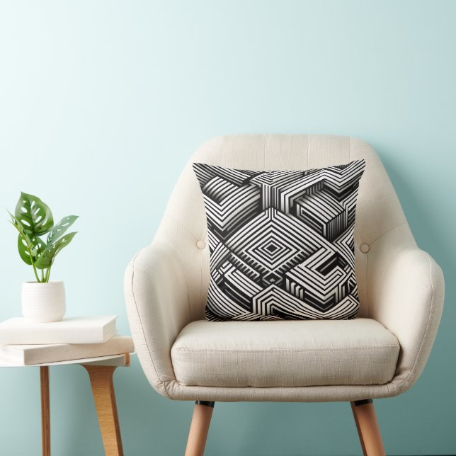 Modern bold Abstract Monochrome Geometric Pattern Cushion (Chair)
