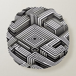 Modern bold Abstract Monochrome Geometric Pattern Round Cushion