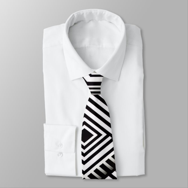 Modern bold Abstract Monochrome Geometric Pattern Tie (Tied)