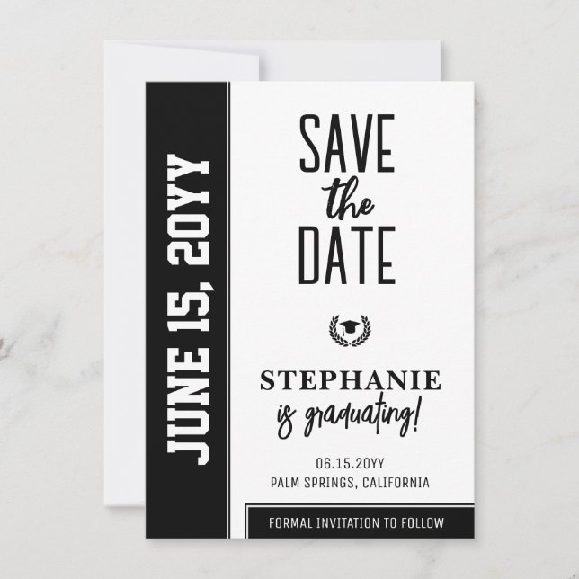 Modern Bold and Elegant Graduation  Save The Date (Front)