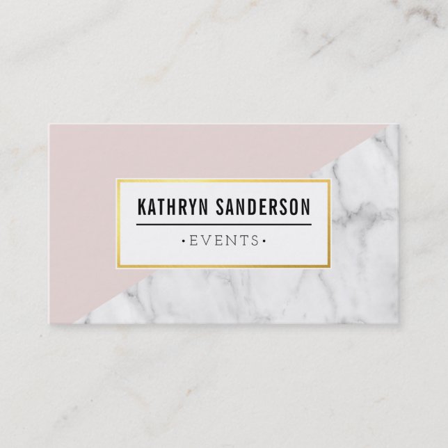 MODERN BOLD ANGLE gold logo blush pink grey marble Business Card (Front)