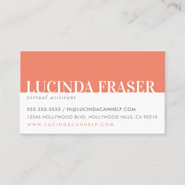 MODERN BOLD BAND minimal simple coral orange grey Business Card (Front)