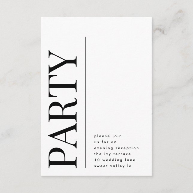 Modern Bold Big PARTY Wedding Reception Enclosure Card (Front)