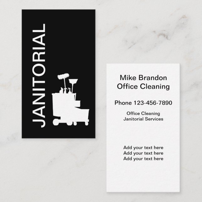 Modern Bold Black And White Janitorial Business Card (Front/Back)