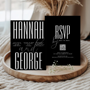 Modern Bold Black and White QR Code Unique Wedding Invitation