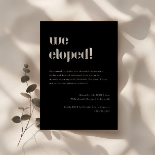Modern Bold Black Elopement Wedding Reception Invitation