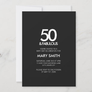Modern Bold Black Fifty and Fabulous 50th Birthday Invitation
