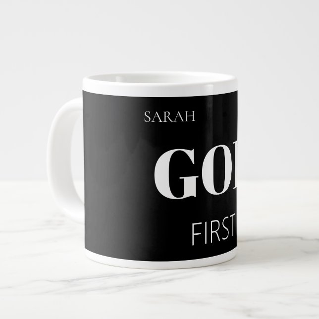 Modern Bold Black God First Faith Saying Slogan  Large Coffee Mug (Front Left)