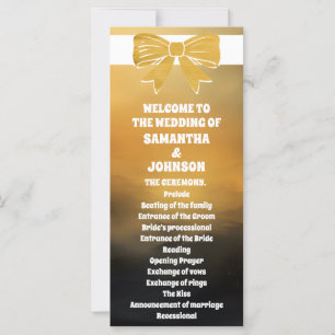 Modern Bold Black Gold Bow Wedding Program Card