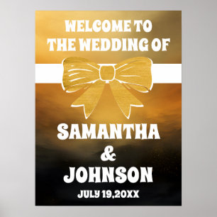 Modern Bold Black Gold Bow Wedding Welcome Poster
