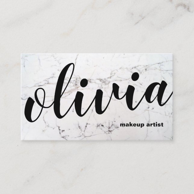 Modern Bold Black Marble Script Calligraphy Business Card (Front)