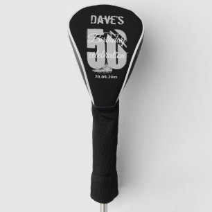 Modern Bold Black Personalised 50th Birthday Name Golf Head Cover