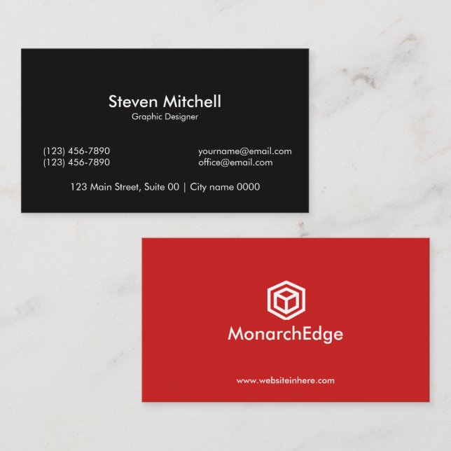 Modern Bold Black Red Creative Graphic Designer Business Card (Front/Back)