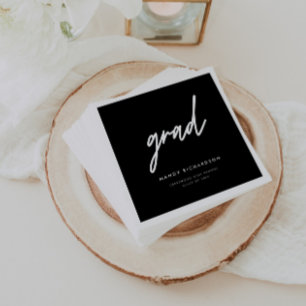 Modern Bold Black Script Custom Graduation Party Napkin