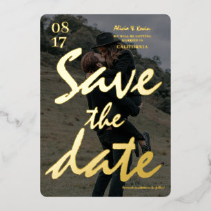 Modern bold black script save the date photo