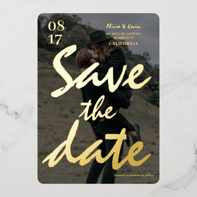 Modern bold black script save the date photo (Front)