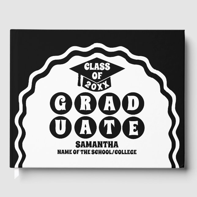 Modern Bold Black Wavy Arch Graduation Guest Book (Front)