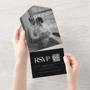 Modern Bold Black Wedding Photo All In One Invitation
