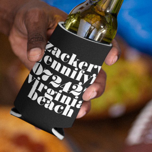 Modern Bold Black White Funky Wedding Can Cooler (Creator Uploaded)