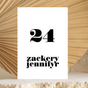 Modern Bold Black White Wedding Table Number