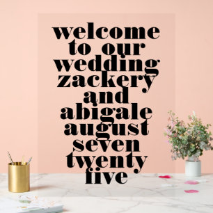 Modern Bold Black White Wedding Welcome Wedding Acrylic Sign