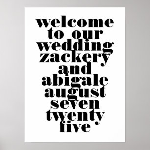 Modern Bold Black White Wedding Welcome Wedding Poster