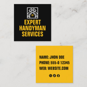 Modern Bold Black Yellow Handyman Construction Square Business Card